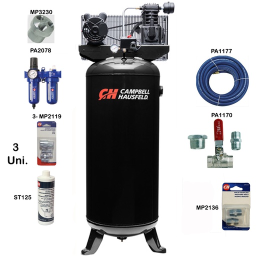 [VT6395-COMBO-2] Compresor 3.7 HP 60 Gal CAMPBELL HAUSFELD / NEGRO / COMBO 2