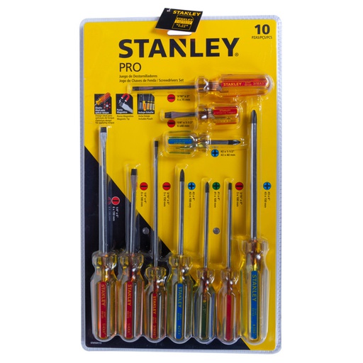 [STHT69172] Desarmadores KIT STANLEY de 10 PZAS / PHILIPS CASTIGADERA / PRO / DEWALT-