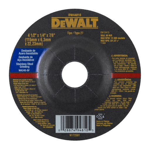[DW44810] Disco abrasivo 4 1/2&quot; pulir ACERO INOXIDABLE DEWALT / DEWALT-2-C-3-A