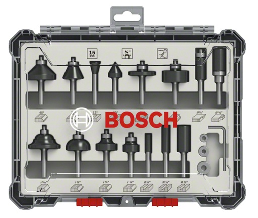 [2607017473] Juego de Fresas para Router de 15 Piezas / BOSCH-8-C-2