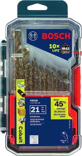 [2610048188] Kit de Brocas COBALTO de 1/16 a 1/2 BOSCH / 21 piezas / BOSCH-