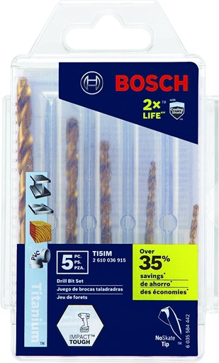 [2610036915] Juego de 9 Brocas 3/32&quot; a 1/4&quot; / TITANIO / Vastago HEXAGONAL / TI5IM / BOSCH-