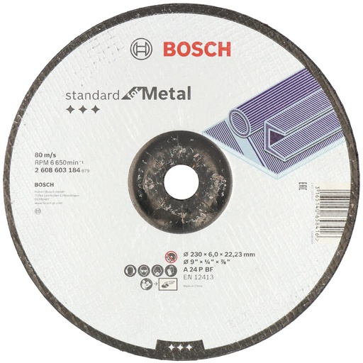 [2608603184] Disco abrasivo 9" Pulido metal Concavo / STANDARD / 9" X 1/4" X 7/8" (230 X 6 X 22.23MM) / BOSCH-