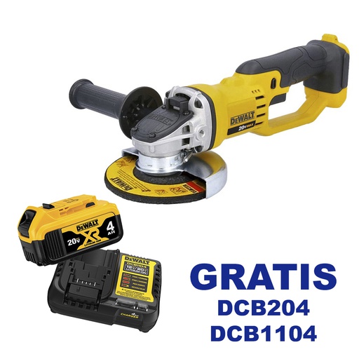 [DCG412B-OF] Amoladora 4 1/2&quot; DEWALT 20V / BARETOOL / GRATIS DCB204 + DCB1104