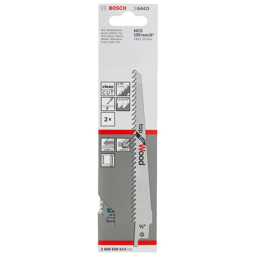 [2608650614] Sierra / 'Cuchilla Sable BOSCH 6" S644 D Corte Madera / Trozos / 2 Unidades / BOSCH-