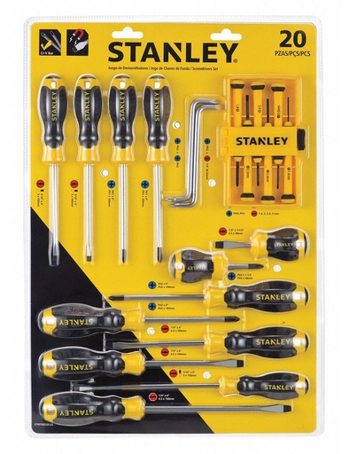 [STMT60220-LA] Desarmadores KIT STANLEY de 20 PZAS / PHILLIPS CASTIGADERA / DEWALT-17-C-3-A