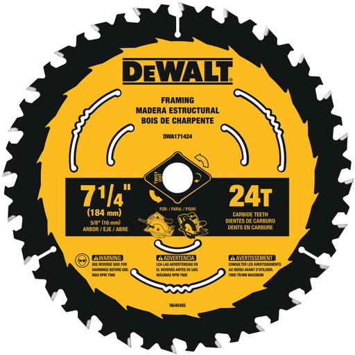 [DWA171424B10] Disco Sierra Circular 7 1/4&quot; 24D DEWALT / DEWALT-