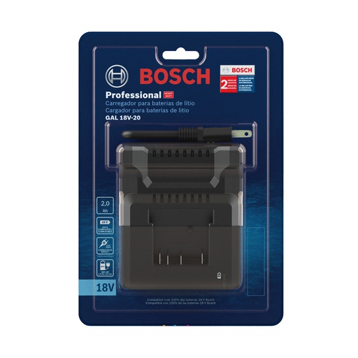 [2608000734] Cargador Bateria BOSCH 18V / 2 Amp HORA / GAL 18-20 / BOSCH-5-C-3-B