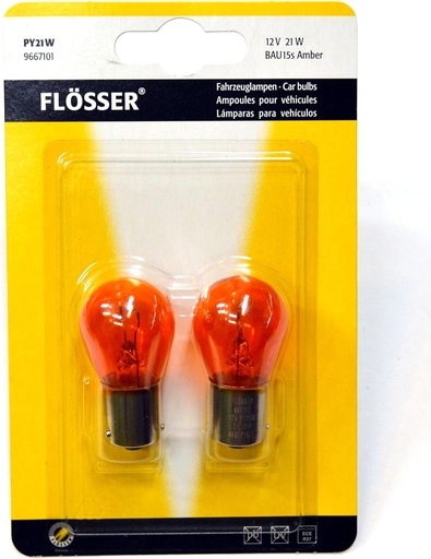 [9667101] Bombilla Auxiliar FLOSSER ( 1 Contacto ) P21W / 12V / BA15S / AMBAR / BLISTER / BOSCH-10-C-1