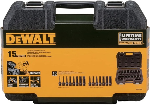 [DWMT19233] Juego / Dados / Hexagonal Raiz 1/2" / 15 Piezas / MM y SAE / DEWALT / DEWALT-