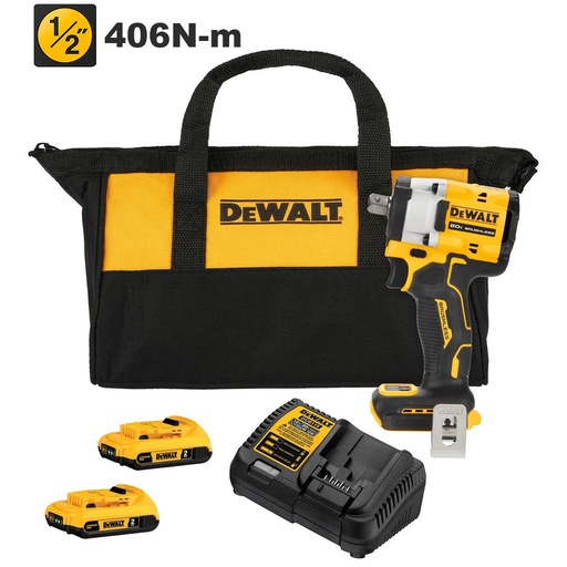 [DCF922D2-B3] Pistola de Impacto 1/2" DCF922D2-B3 / 406 Nm / 2- BATERIA de 2.0 Ah + Cargador / DEWALT-1-C-3-B