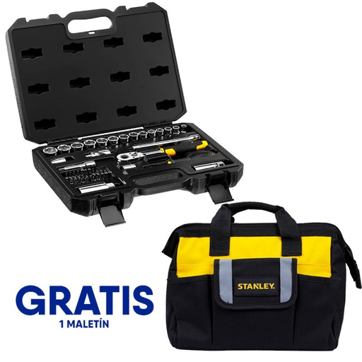 [STMT82829-OF] Juego / Dados 45 Piezas / Raiz 3/8" / Milimetricas Maleta Plastica + Gratis Maletin Lona