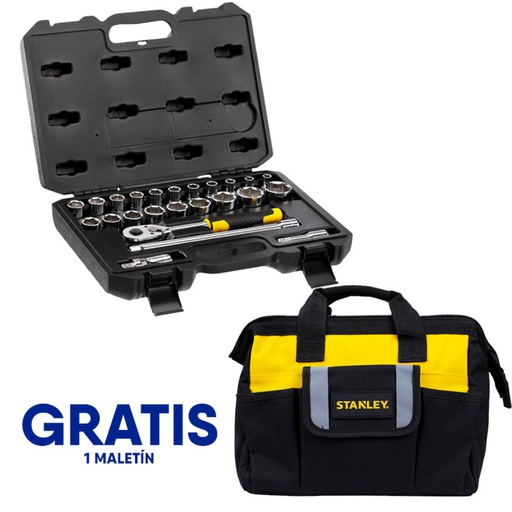[STMT82830-OF] Juego / Dados 24 Piezas / Raiz 1/2" / Milimetricas Maleta Plastica + Gratis Maletin Lona