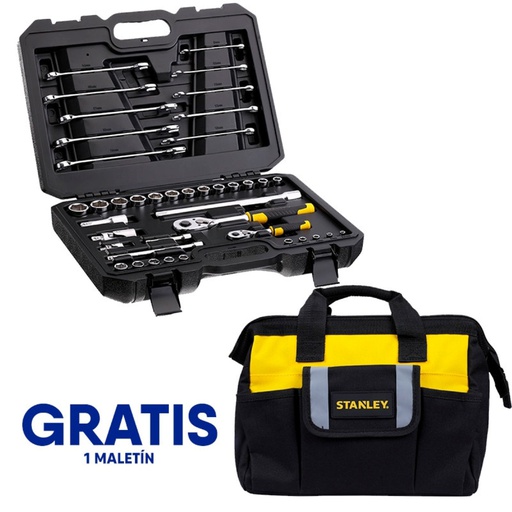 [STMT82832-OF] Juego / Dados 41 Piezas / Raiz 1/4" y 1/2" / Milimetricas Maleta Plastica + Gratis Maletin Lona-16-C-3